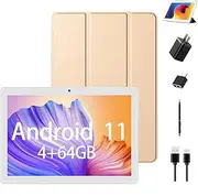 [OVZIOCO] K16 Tablet 10.1 inch Android 11Tablet 2023 Quad-Core Processor with 64GB Storage, Dual 2MP+8MP Camera, WiFi, Bluetooth, GPS, 256GB Expand Support, IPS Display (Gold)