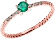 [Dainty and Elegant Gold Rings] 14k Rose Gold Dainty Diamond and Solitaire Emerald Rope Design Stackable/Proposal Ring