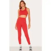 Red Sculpt Contrast Detail High Waist Gym Leggings, Red