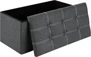 MOMOGEE Folding Storage Ottoman Bench Foot Rest Stool for Living Room, Linen Fabric Storage Chest Padded Seat for Bedroom Hallway, Large Toy Box Chest Holds up to 200KG (Gray, 76x38x38cm)
