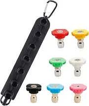Yakamoz Pressure Washer Nozzle Tip Set with Holder, 1/4 Inch Quick Connect 7 Nozzle Tips Multiple Degrees,4000 PSI