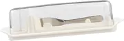 BRIGHTFUFU Butter Storage Box with Slicer White Butter Crisper Container for Easy Cutting and Preservation Convenient Practical Design for Breakfast Table Use