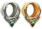 1x Abalone Shell Teardrop Silver Opal Steel Earring Tunnel Double Flare Ear Plug