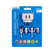 Laser 24W Dual 2.4 A USB AC Charger with 3 in 1 Charging Cable White