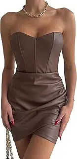 [Generic] Women PU Leather Dress Sexy Latex Dress Party Cocktail Mini Dresses Club Bodycon