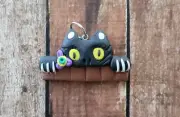 Polymer Clay Black Cat Pendant Purse Charm Key Chain Charm Embellishment Artisan