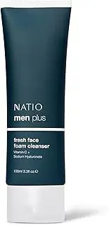 Natio Australia Men Plus Fresh Face Foam Cleanser 100ml -Foaming Face Wash for Men - Vitamin C, Sodium Hyaluronate & Witch Hazel - Made in Australia