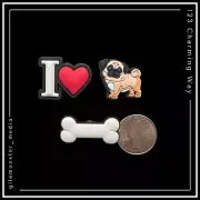Shoe Charms for Crocs PUG DOG Bone I ❤️ Heart Love Perro - SET of 3
