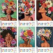 Dinifee 6 Pack Canvas Painting Kit Pre Drawn Afro Queen Cotton Canvas 8 x 10 Inch Stretched Paint and Sip Set for Adults Party Date Night(Gorgeous Lady)