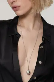 Silver Tone Large Pearl Ball Pendant Necklace