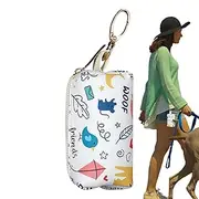 LeoLeozz Dog Bag Holder for Poop - PU Leather Dog Poop Bag Dispenser | Stain-Resistant Poop Bag Holder, Portable Waste Bag Dispenser with Hook (White)
