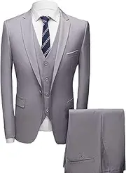 [JEShifangjiusu] Mens Suits Slim Fit 3 Piece Tuxedo Suit 1 Button Single Breasted Wedding Suit Dress for Prom Wedding Party Jacket Vest Pants Set, Light Gray, L