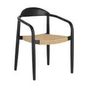 Nina stackable chair in solid acacia wood with black finish and beige paper rope seat