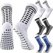 [Utensilsto] 3 Pairs Football Socks Boys Grip Socks Football Socks Non-Slip Football Grip Socks Non-Slip Sports Socks for Children Football Basketball Running Rugby Tennis