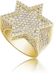 [TUSRORSU] Sparkly Punky Rapper Luxury Trendy Hexagram Rings for Men Cool Iced out Hip Hop Cubic Zirconia Domineering Men Rings