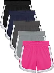 [Aikuco] 5 Packs Girls Soccer Shorts Toddler Athletic Running Dolphin Active Gym Workout Kids Quick Dry Shorts for Girls