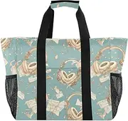 [sanluoli] Large Tote Bag Foldable Tote Bag For Beach Sandproof with Handles Laundry Tote, Blue and White Cartoon Headphones, 1 size