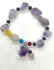 Amethyst Bracelet Garnished with Blown glass beads Psychic connections