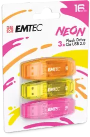 5x EMTEC 16gb 3 Pack USB 2.0 NEON Flash Drive Model: ECMMD16GC410P3NEO - F53