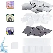 100 Sets Square Button Parts，Fridge Magnet Button Maker Supplies for Square-Shaped Button Maker Machine 50mm，Including Metal Cover, Plastic Back Cover, Clear Film, Blank Paper, Soft Magnet