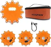 GP904B LED Road Flares with USB-C Cable and Magnetic Base, featuring 9 Flashing Modes for Emergency Roadside Safety and Warning. Ideal for Vehicles and Holiday Gifts (4 Pack) orange