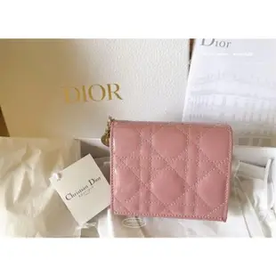 Anna 二手/全新 DIOR CARO 可拆卸卡夾 S5034U 迪奧牛皮藤格紋零錢包 真皮短夾 女款拉鏈零錢包