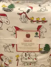 *Pottery Barn Kids Peanuts Holiday flannel FULL sheets SNOOPY teen