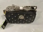 Badgley Mischka Quilted Vegan Leather Camera Bag w/Studs & Gold Chain Strap NWT