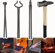 4Pcs Knife Making Tongs 2.2LB Blacksmith Hammer Tools Set Bladesmith Anvil Forge