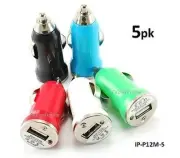 5-Pack Multi-Color USB Mini Car Charger 1000mA Travel Adapter, IP-P12M-5