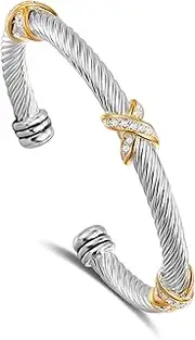 [UNY] JEWEL Bracelet Designer Brand Inspired Women Jewelry 4.5mm Thin Twisted Cable Wire Bangle Gem Stone Christmas Day Gift