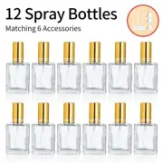 12Pcs - 15ML - Empty Refillable Travel Glass Perfume Bottle, Gold Spray Atomizer