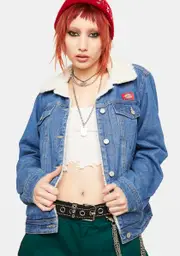 [Dickies Girl] Faux Sherpa Lined Denim Jacket