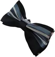 [Zasel] Boys Black With White & Blue Stripes Patterned Bow Tie Black, Blue, White