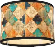 Luxshiny Drum Lampshade, Vintage Bamboo Lamp Shade E27 Moroccan Mosaic Lamp Cover Turkish Light Shade for Floor Table Bedside Lamp