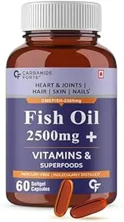 Carba.mide Forte Fish Oil 2500mg- 60 Capsules| (Omega 3 1500mg; 900 mg EPA and 600mg DHA Per Serving) Capsule For Men & Women with Biotin, Vitamin D, Vitamin K2-MK7, 480 grams