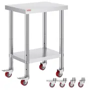24x18x34 Inch Stainless Steel Work Table 3-Stage Adjustable Shelf with 4 Wheels Heavy Duty Commercial Food Prep Worktable with Brake for Kitchen Prep