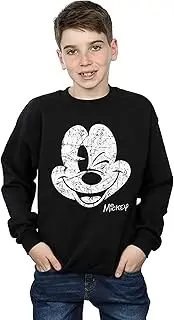 [Disney] Boys Mickey Mouse Face Cotton Sweatshirt (UK Size: 7-8 Years) (Black)