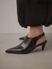 Chocolate Brown Standard Fit Forever Comfort® Point Toe Sling Back High Cut Heels (E85125) | $71