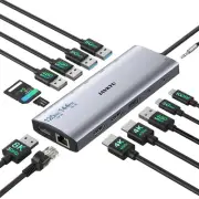 Triple Monitor Docking Station, 14-in-1 USB C Hub with DP 8K@30Hz/4K@144Hz, D...