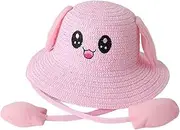 [yuksok] Rabbit Ear Sunshade Straw Hat Big Eaves Hat Durable Portable Breathable Fisherman Caps for Spring Summer Commuting Costume Accessories Girls