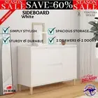 White Sideboard With 2 Drawers Elegant 2-Door Cupboard Storage Cabinet Furniture
