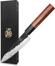 MITSUMOTO SAKARI 14 cm Japanese Hand Forged Paring Knife, High Carbon Steel Fruit and Vegetable Knives, Professional Kitchen Small Knife, Rosewood Handle and Wooden Box