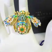 New Joan Rivers CLOISONNE BEE PIN Brooch Private Collection Crystal Gold Flowers