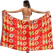 [RPLIFE] Cute Gingerbread 'ho' Letters Red Coverups Bathing Suits Sarong Fringe Beach Sarong Coverups for Women, Large, Cute Gingerbread 'Ho' Letters Red, Medium