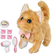 WorWoder Plush Electronic Interactive Cats That Move and Meow Waliking Lifelike Interactive Toy pet Stuffed Kitten for Girls Kids (Yellow Stripes)
