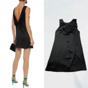NWT Alice + Olivia Black Satin Lita Sleeveless Cowl-Back Mini Shift Dress Sz S