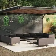 13 Piece Garden Lounge Set with Cushions Poly Rattan Dark Grey Patio Bar Sets
