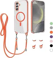 [GoodcAcy] Mobile Phone Chain for Samsung Galaxy S24 Plus, Case with Strap, Transparent Magnetic Mobile Phone Case [Compatible with Magsafe], Slim Thin Shockproof Protective Case with Cord for Hanging,