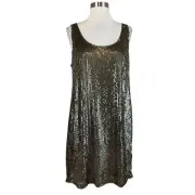 Ralph Lauren Women's Cocktail Dress Size 14 Bronzed Green Sequined Mini Shift